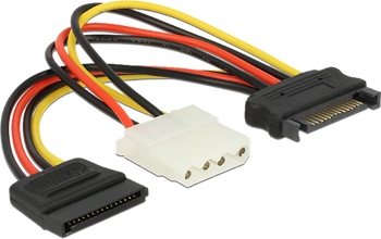 Picture of Delock Cable Power SATA 15 pin male > Molex 4 pin female + SATA 15 pin female