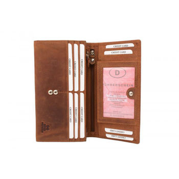 RFID Protection - Large hunter leather ladies wallet, 10 card slots