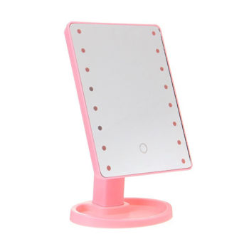 Περιστρεφόμενος καθρέπτης μακιγιάζ με 16 LEDs και μπαταρίες - Ροζ GL-55617
