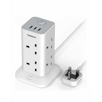 TESSAN (30) 2M TOWER 8 WAY + x3 USB - TPS03-UK 