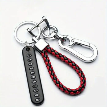 Aluminum Alloy & Braided Canvas Keychain Carabiner with Customizable Phone Number Strip - Secure Anti-Lost Key Holder Accessory