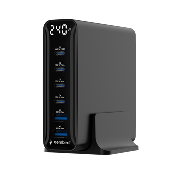 GEMBIRD GaN Charger  6-port 240 W USB fast charger, black